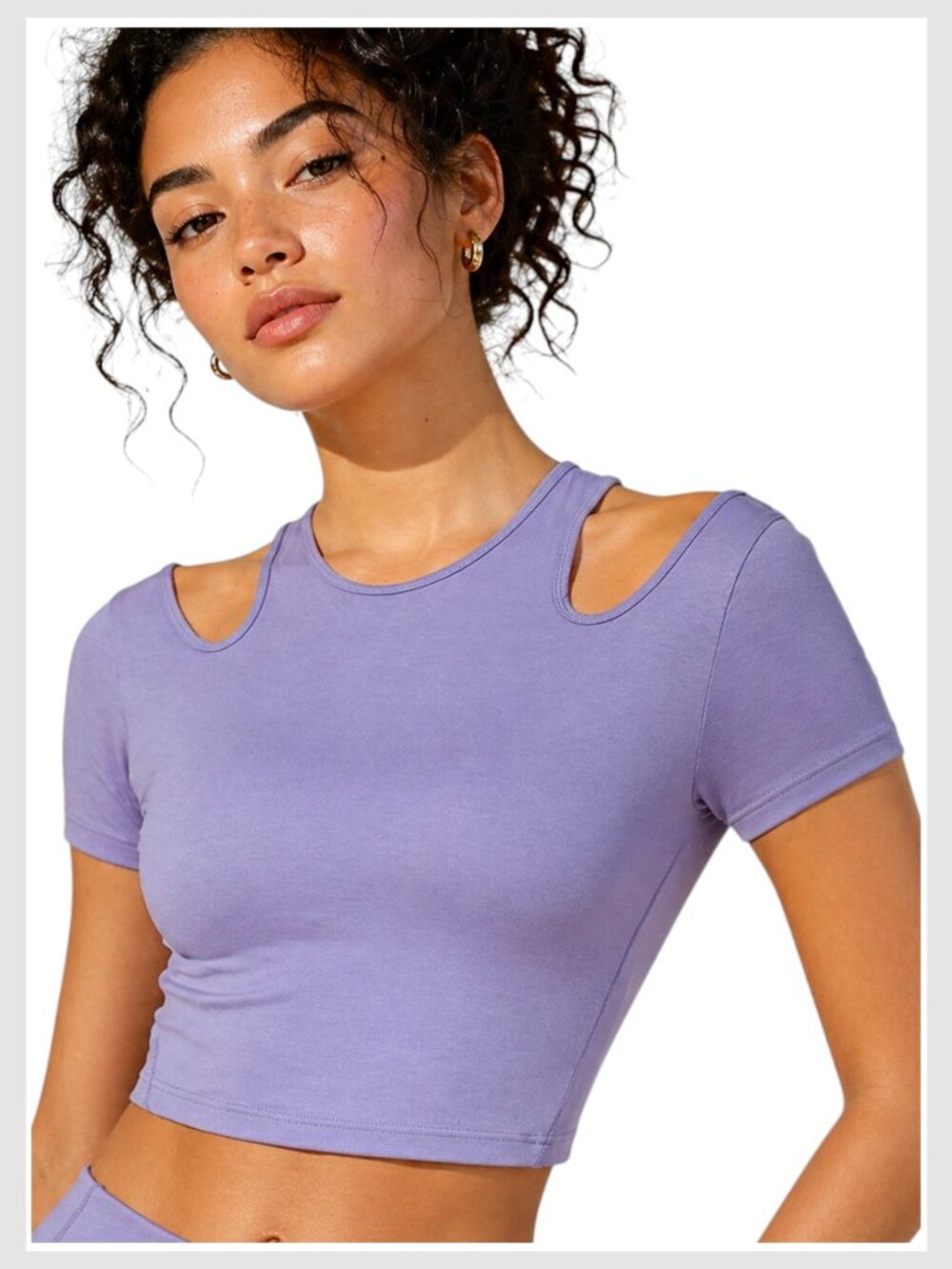 Lululemon Athletica Cropped Tee Lavender Cold Shoulder Fitted 6 - Picture 7 of 8